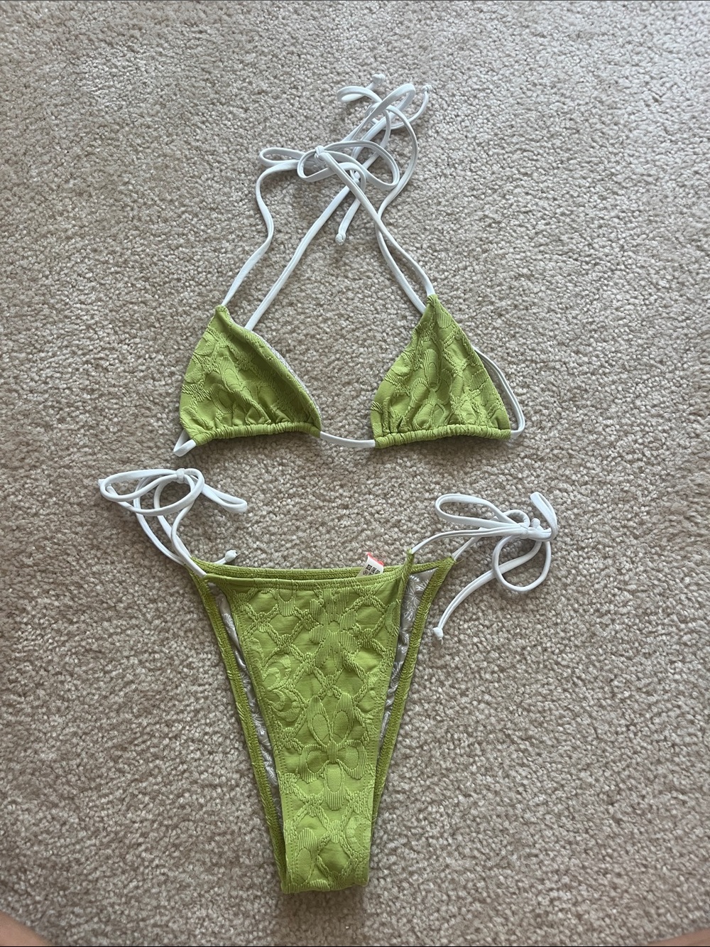 Free People Free-est Green String Bikini with White Ties